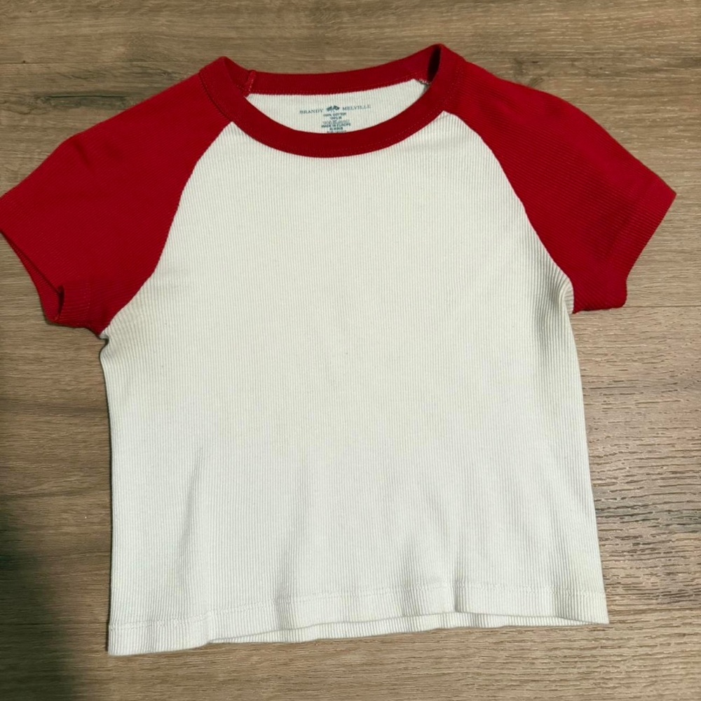 Brandy Melville Red and White Short Sleeve Tee